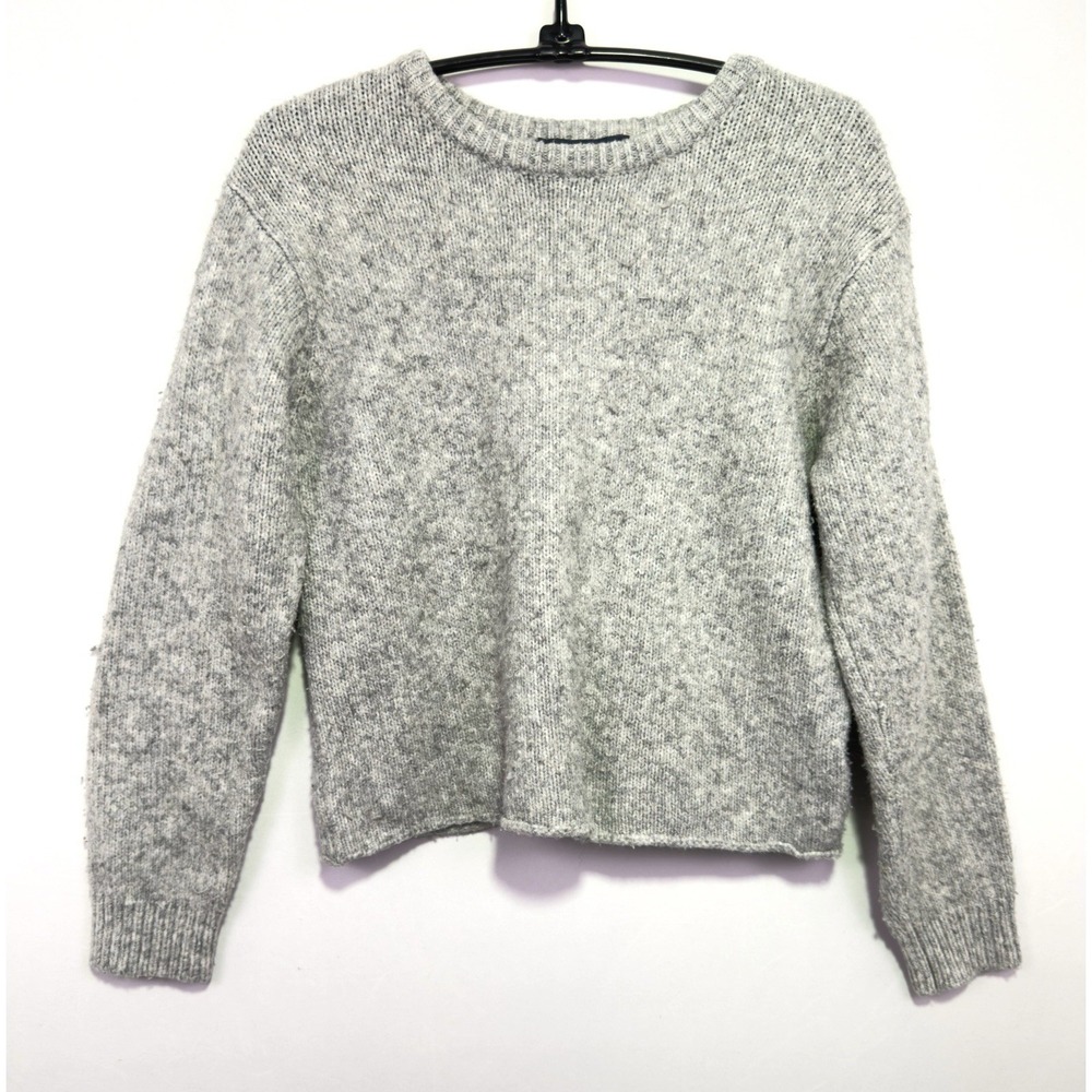 Brandy Melville Womens Gray Marled Knit Cropped Crewneck Wool Blend Sweater S